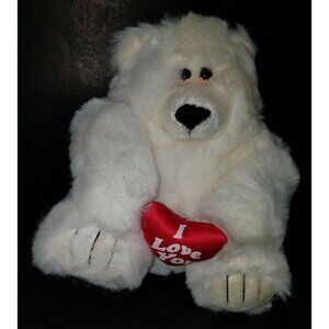 VTG I Love You White Polar Bear Plush Teddy 9" Toy Fiesta 1989 Valentine's Day
